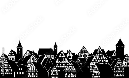 German Old Town Half-Timbered Houses Silhouette