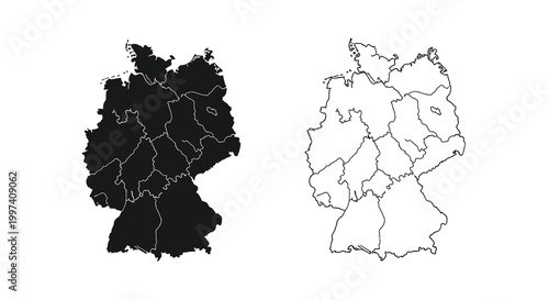 A depiction of germany s geographical boundaries is shown in two contrasting black and white styles high quality