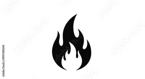 A stark black silhouette depicts a stylized flame showcasing dynamic curves and a sense of heat high quality