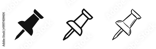 Push Pin and Thumbtack Icon Set for Office and Stationery