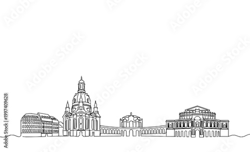 Dresden City Architecture Monoline Art Background