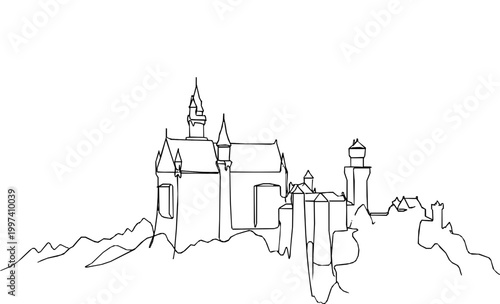 Neuschwanstein Castle Monoline Art Minimalist Scenery