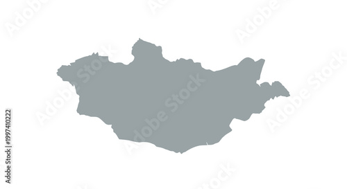 A monochromatic gray toned outline depicts the geographical shape of the nation of mongolia high quality professional detailed