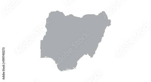 A grayscale silhouette depicts the geographical outline of the federal republic of nigeria africa high quality professional detailed