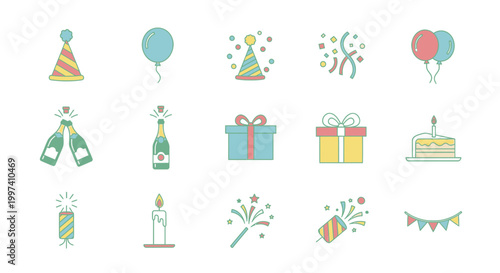 Celebration Icons Set - Festive Party Supplies and Decorations