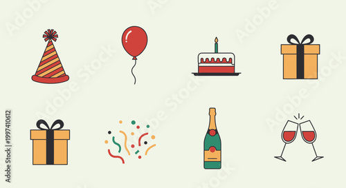 Celebration Icons Set, Party Supplies, Festive Decorations