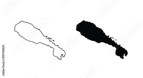 A stark black and white depiction of saint barthelemy s island shown in outline and filled forms