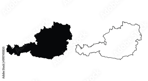 A stark depiction of austria s geographical outline presented twice in contrasting black and white high quality professional