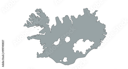 A grayscale outline depicts the geographical shape of iceland showcasing its coastlines and prominent landforms high quality professional