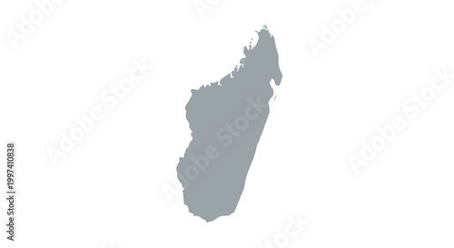 A grayscale map illustration depicts the island nation of Madagascar showcasing its distinctive boot like shape high quality