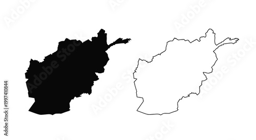 A striking visual comparison presents the silhouette of afghanistan in both filled black and hollow white high quality