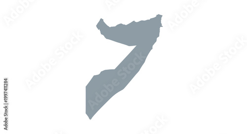 A simplified monochromatic map illustration depicts the geographical outline of the country of somalia high quality professional detailed