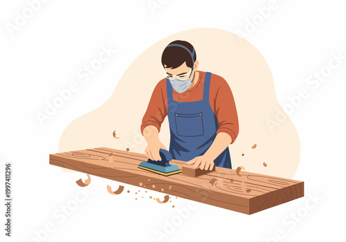 Professional Carpenter Sanding Wood for International Workers Day