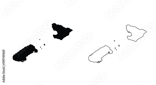A stark black and white depiction of the hawaiian islands showcasing contrasting landmass outlines high quality professional detailed