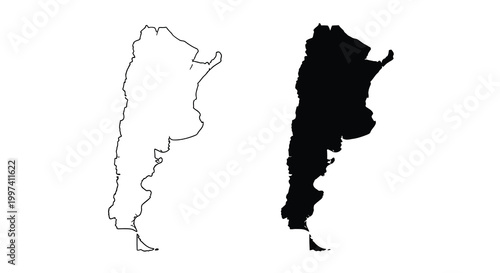 A contrasting depiction of argentina s geographical shape one outline one solid black high quality professional detailed modern