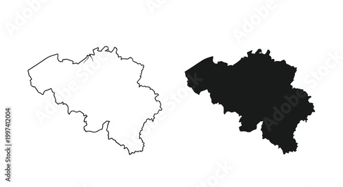 A graphic depiction showcases the outline of belgium presented in both a white filled and solid black variation