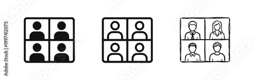 Video conference meeting grid view icons for online communication and remote work