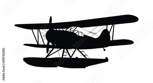 biplane silhouette with float base on white background