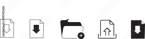 Minimalist Document and Folder Icons Set for Data Transfer and Management