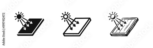 Solar energy panel icons for renewable power and sustainable environment concept