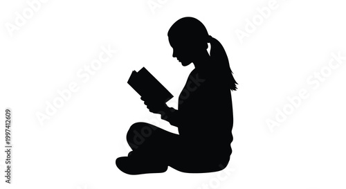 silhouette of girl reading book on white background