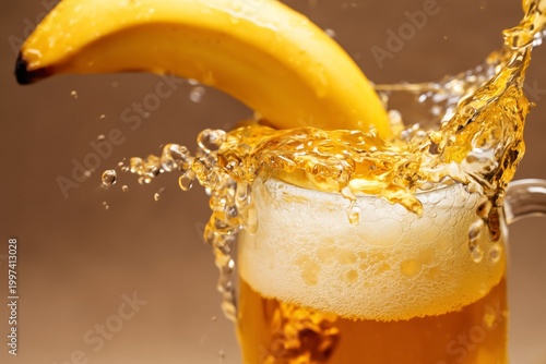 Refreshing Drink With Banana and Splashing Beer During a Food Experiment