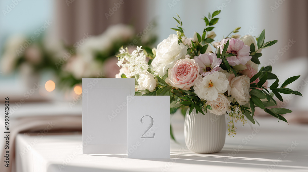 Obraz premium Wedding table numbers in photorealistic wedding decor