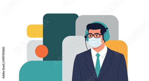Customer Service Agent in Face Mask and Headset - Professional Call Center Support During Pandemic
