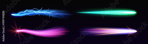 Glowing neon energy laser beams and electrical light trails