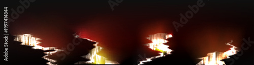 Glowing fiery cracks in the ground with magical energy