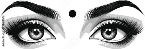 A closeup illustration of a womans eyes with long eyelashes
