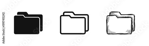 File Folder Icon Set, Document Organization and Storage Symbol