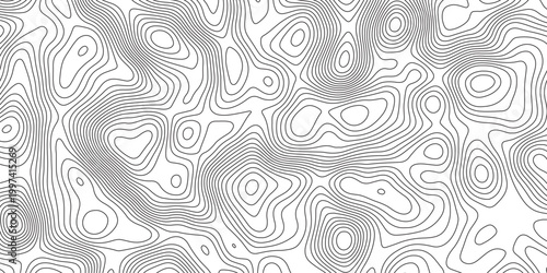 Abstract topographic contours map background. Topographic map and landscape terrain texture grid. Modern design with White background with topographic wavy pattern design. Black-white background.