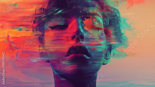 Abstract portrait with glitch effect digital artwork for creative projects