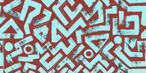 Abstract pattern of blue and red, geometric shapes arranged in a visually striking composition. for website, background, branding