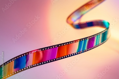 Colorful Film Strip Creates a Wave Pattern Against a Light Background in a St...