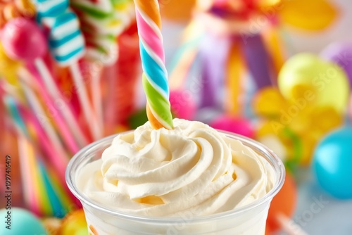 Bright Drink With Colorful Straw Surrounded by Party Decorations on a Table