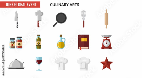 Culinary arts cooking kitchen tools icons.