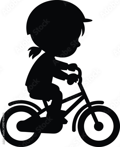 Cartoon Boy Silhouette Riding Bicycle Upside Down Isolated