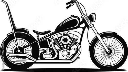 Custom Chopper Motorcycle Silhouette Vector Illustration Classic Cruiser Style