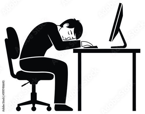 Tired office worker sleeping on desk isolated on white background