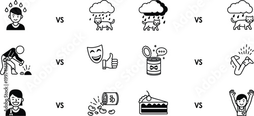 Comparison Icons: Emotions, Actions, and Food Choices