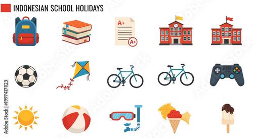 Schilderij op canvas Icon set of Indonesian school holidays fun activities.