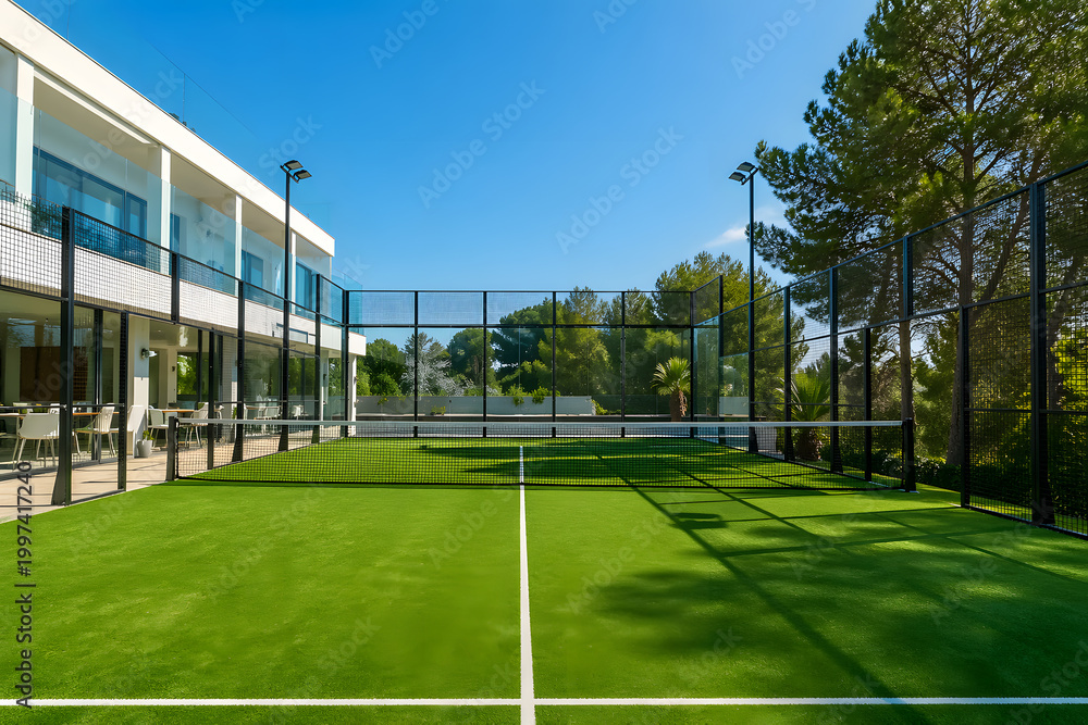 Fototapeta premium Outdoor padel court next to a modern white building