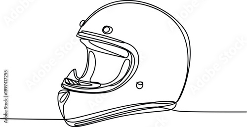 Motorcycle Helmet Continuous Line Drawing Abstract Minimalist Style Isolated on White