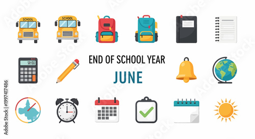 Foto School Year End Icons Flat Style.
