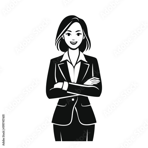 Businesswoman silhouette with arms crossed confident and professional self assured flat design business character businesswoman silhouette confident professional business corporate portrait