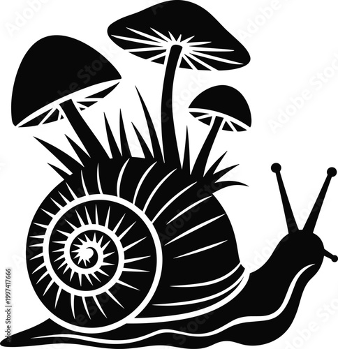 Mushroom Snail SVG - Forest Animal Cottagecore Nature Aesthetic Garden Fungi Woodland Printable Cut File, 