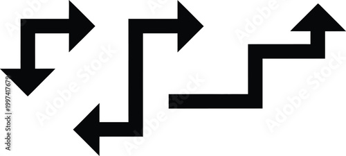 Set of black zigzag arrows on white background, direction indicators