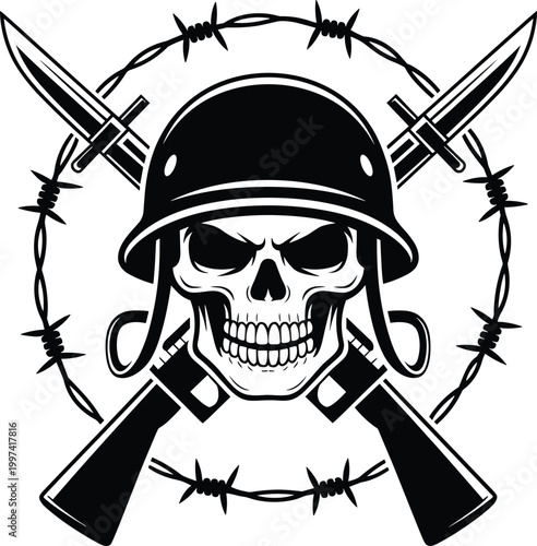 Military Skull SVG - Soldier Helmet War Skull Combat Symbol Army Emblem Printable Cut File,